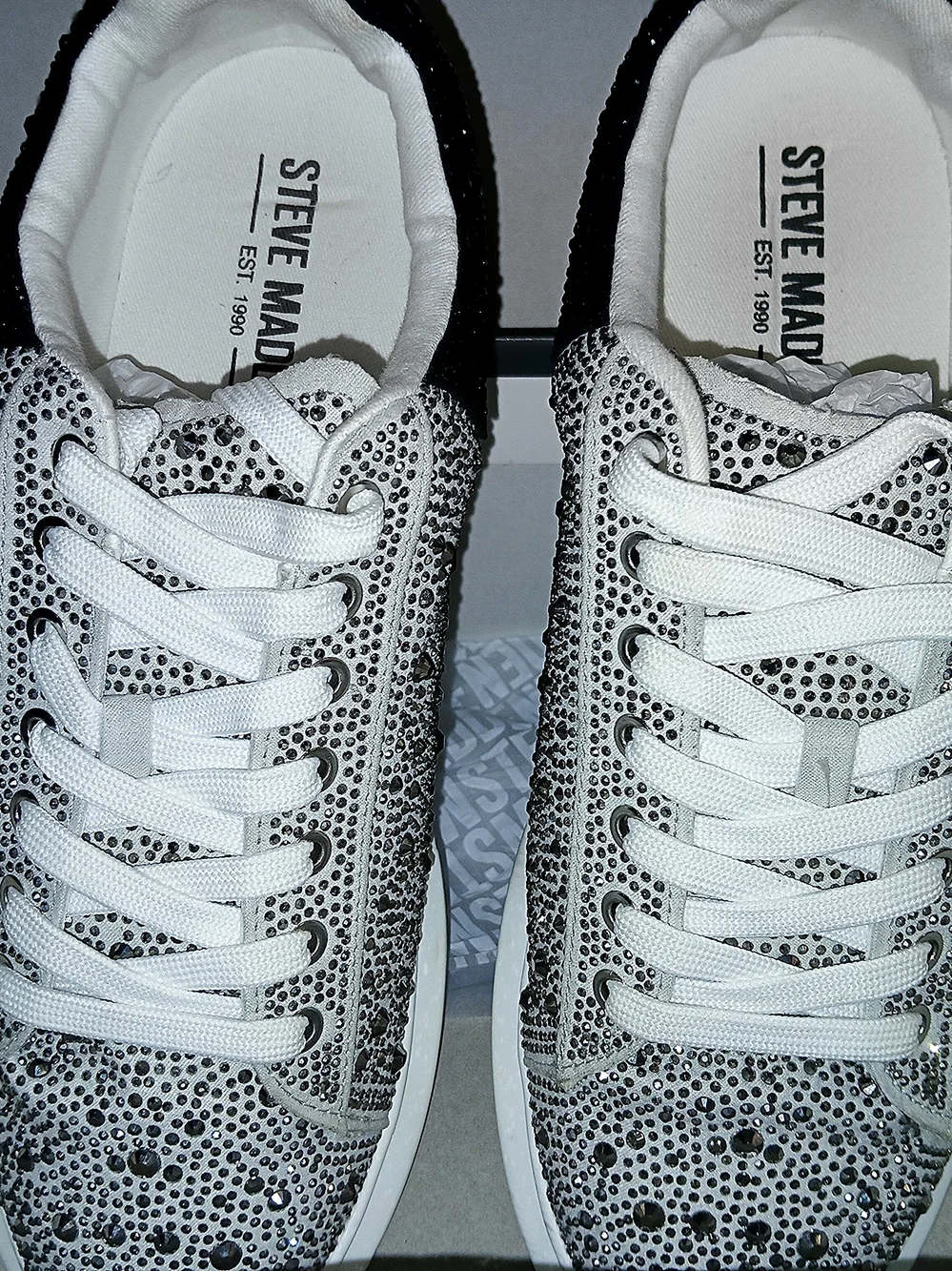 Steve Madden White and Black Rhinestone Men's Sneakers